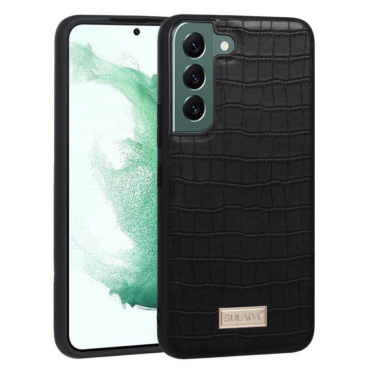 

For Samsung Galaxy S22+ 5G SULADA Shockproof TPU + Handmade Leather Phone Case(Black)
