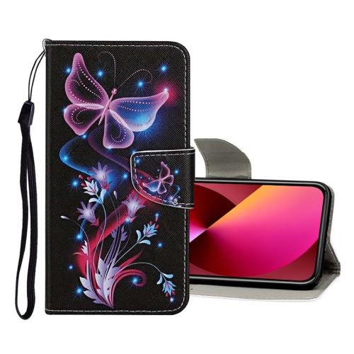 

Colored Drawing Pattern Flip Leather Case For iPhone 13(Fluorescent Butterfly)