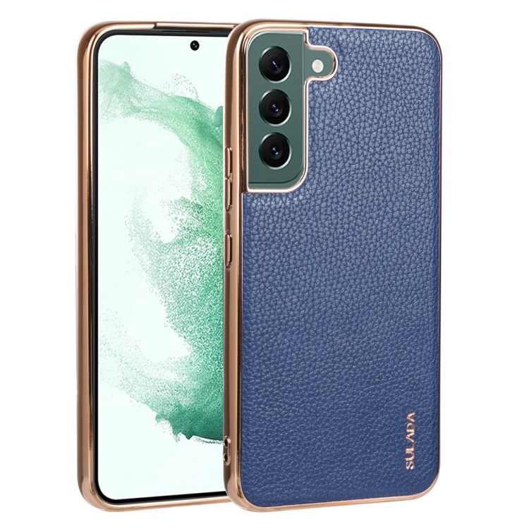 

For Samsung Galaxy S22+ 5G SULADA Shockproof TPU + Handmade Leather Phone Case(Blue)