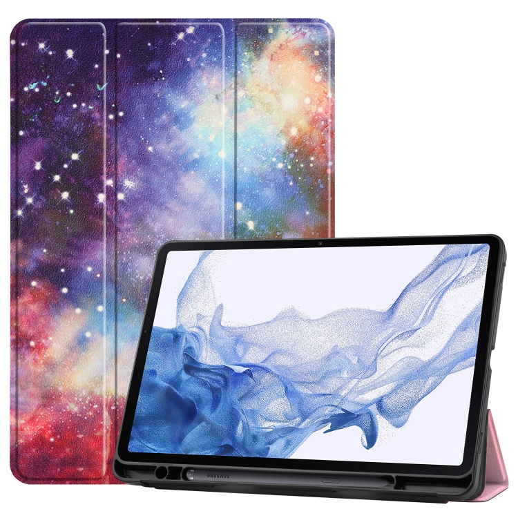 

For Samsung Galaxy Tab S8 Three-folding Holder Painted TPU Smart Leather Tablet Case(Galaxy Nebula)