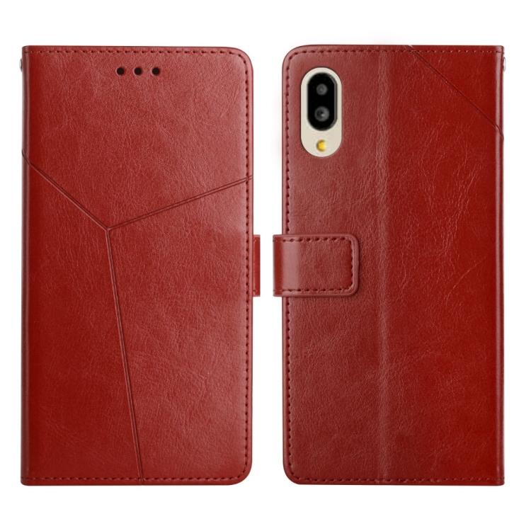 

For Sharp Aquos / Simple Sumaho 6 Y Stitching Horizontal Flip Leather Phone Case(Brown)