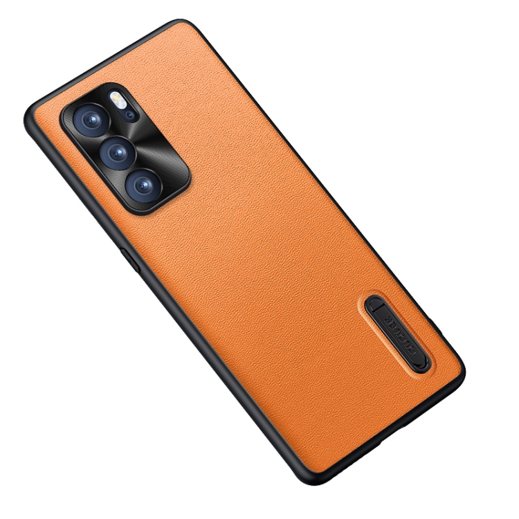 

For OPPO Reno6 Pro 5G Folding Holder Plain Leather Phone Case(Orange)