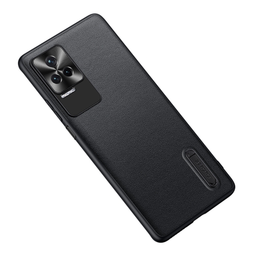 

For Xiaomi Redmi K50 / K50 Pro Folding Holder Plain Leather Phone Case(Black)