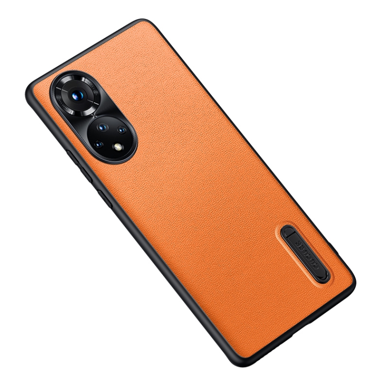 

For Honor 50 / Huawei nova 9 Folding Holder Plain Leather Phone Case(Orange)