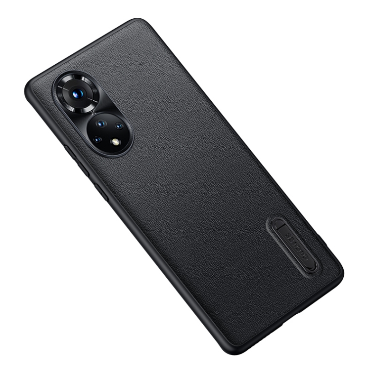 

For Honor 50 / Huawei nova 9 Folding Holder Plain Leather Phone Case(Black)