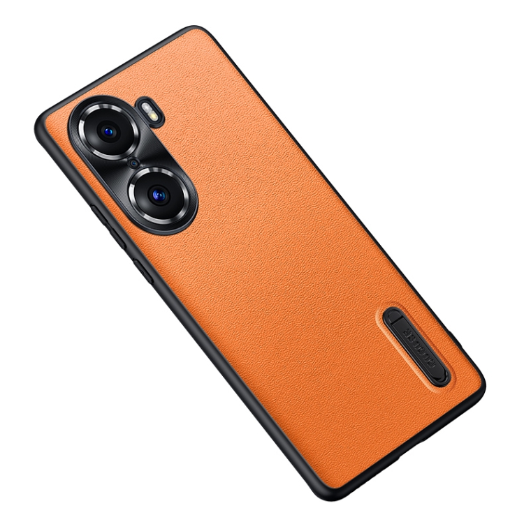 

For Honor 60 Pro Folding Holder Plain Leather Phone Case(Orange)