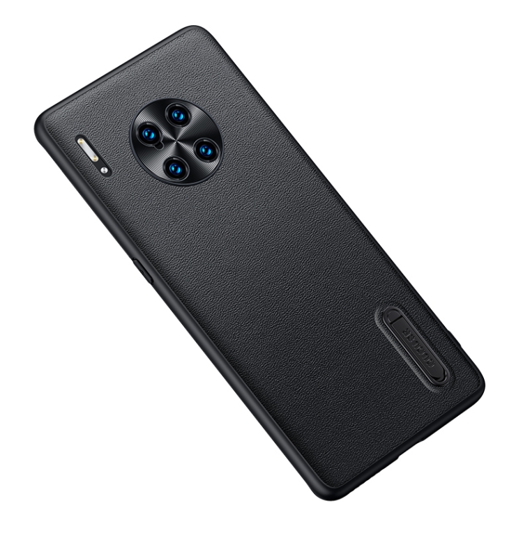 

For Huawei Mate 30 Folding Holder Plain Leather Phone Case(Black)