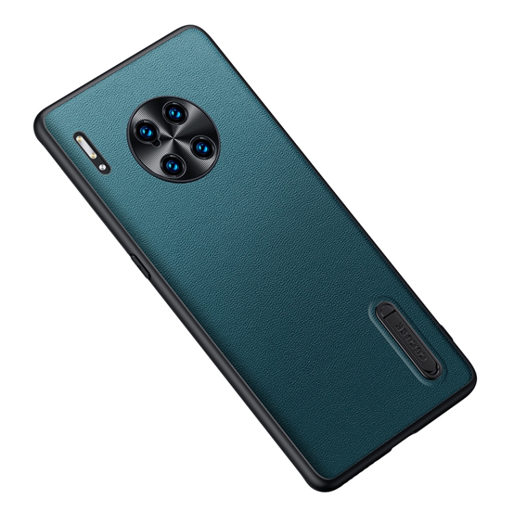 

For Huawei Mate 30 Pro Folding Holder Plain Leather Phone Case(Lake Green)