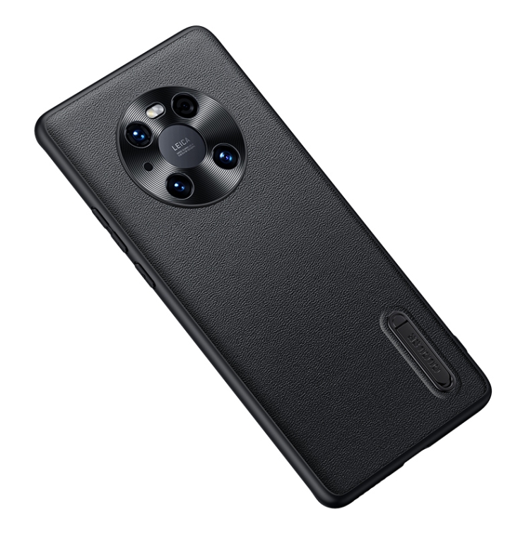 

For Huawei Mate 40 Folding Holder Plain Leather Phone Case(Black)