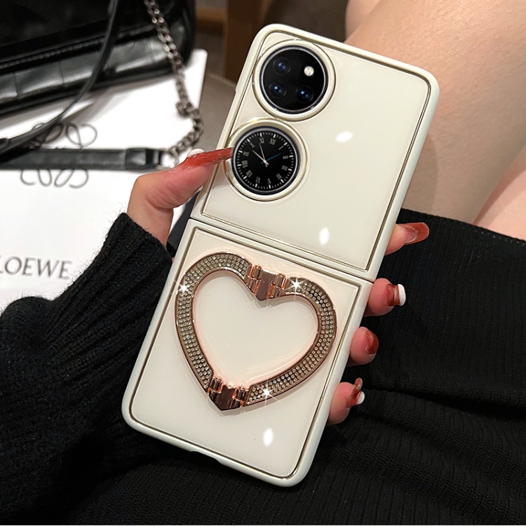 

For Huawei P50 Pocket Diamond Heart Holder Phone Case(White)