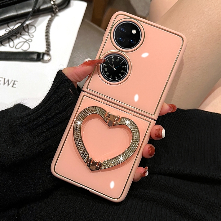 

For Huawei P50 Pocket Diamond Heart Holder Phone Case(Pink)