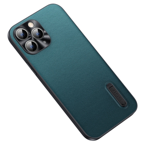 

Folding Holder Plain Leather Phone Case For iPhone 11 Pro Max(Lake Green)