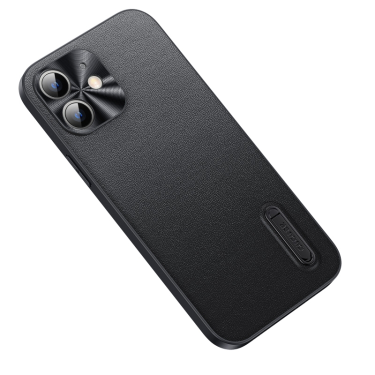 

Folding Holder Plain Leather Phone Case For iPhone 12(Black)