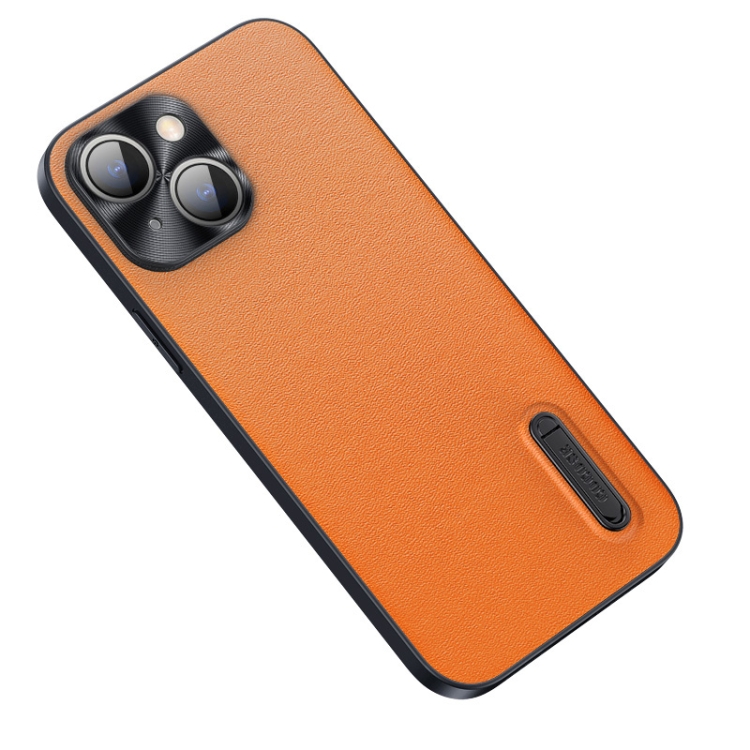 

Folding Holder Plain Leather Phone Case For iPhone 13(Orange)
