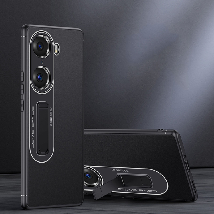 

For Honor 60 Pro Frosted Holder Phone Case(Matte Black)