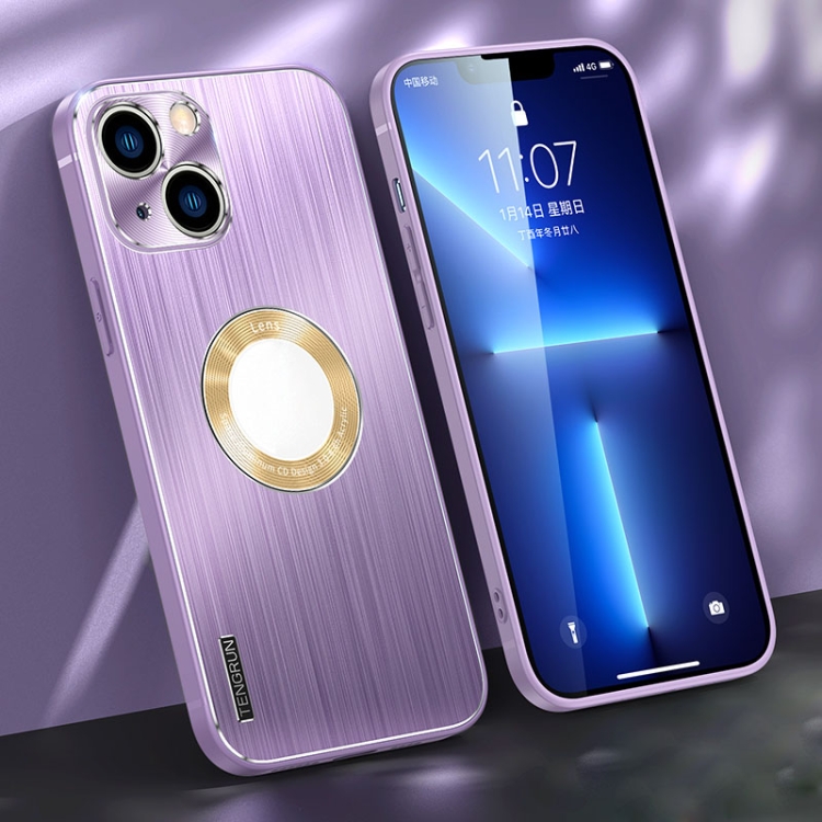 

Brushed Texture Metal + Silicone Phone Case For iPhone 13(Light Purple)
