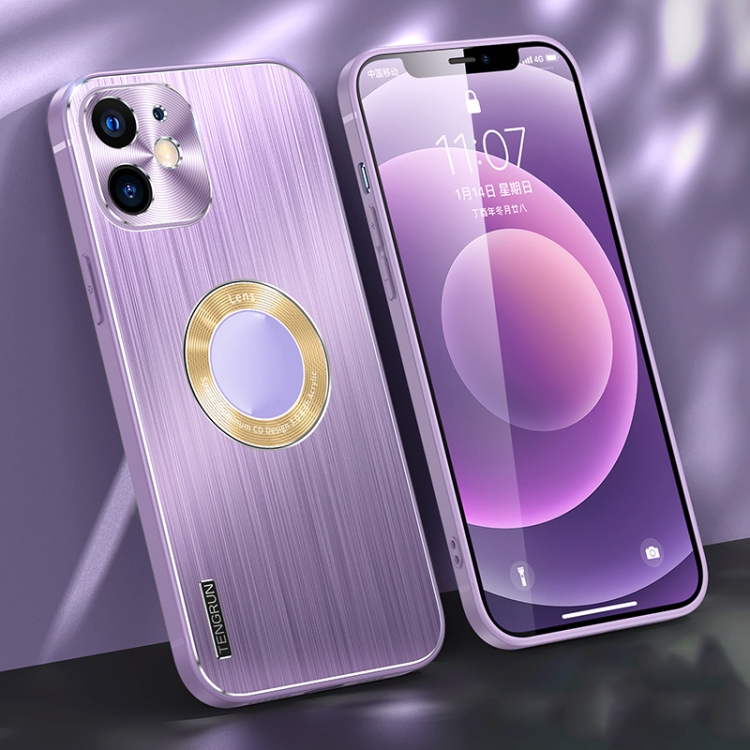 

Brushed Texture Metal + Silicone Phone Case For iPhone 12(Light Purple)