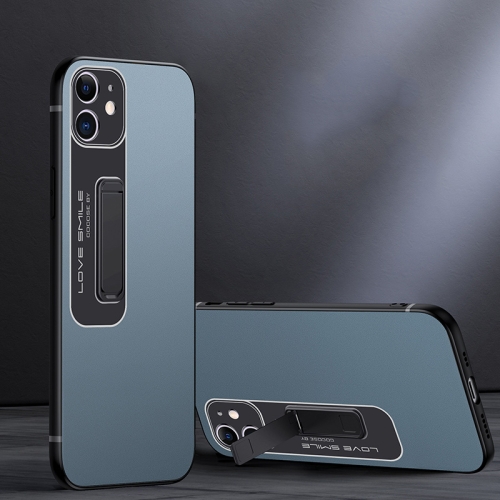 

Frosted Holder Phone Case For iPhone 12(Sea Blue Grey)