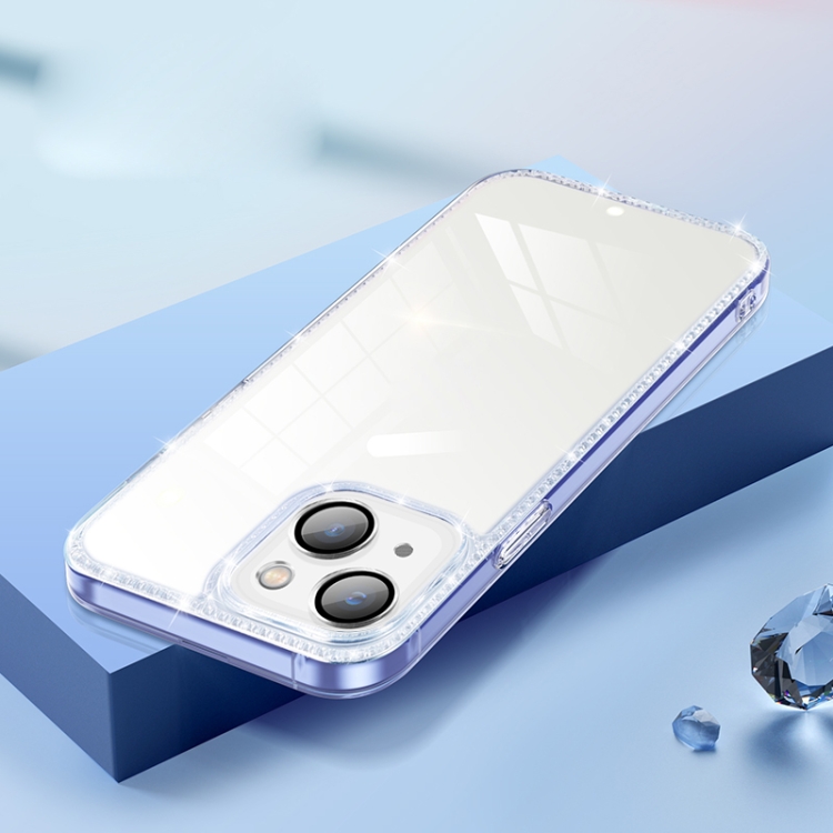 

Diamond Lens Protector Glass Phone Case For iPhone 13(Transparent Blue)