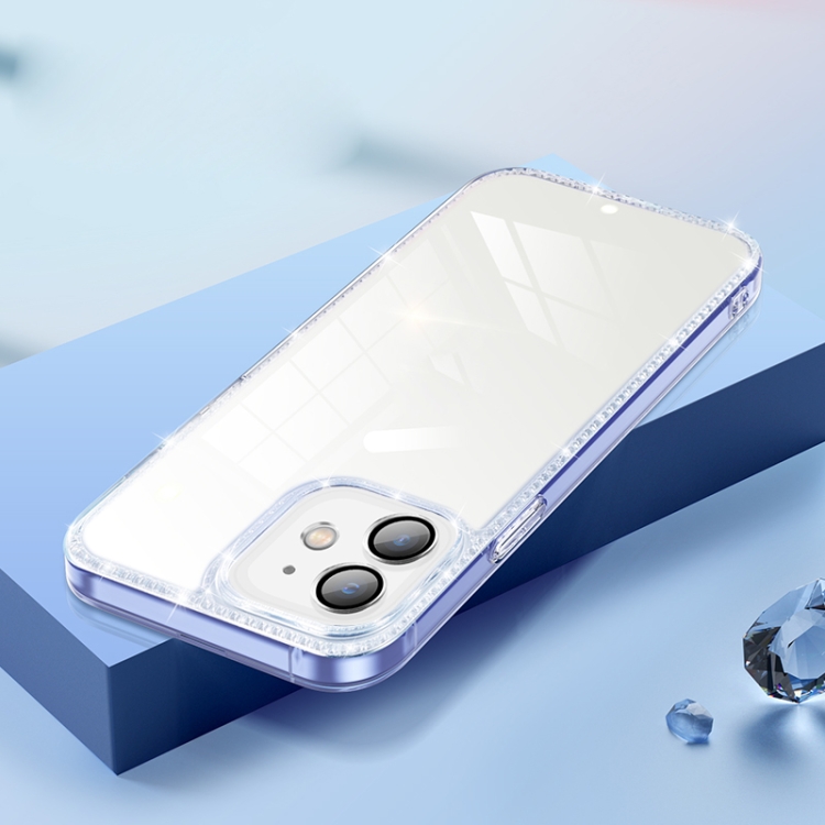 

Diamond Lens Protector Glass Phone Case For iPhone 12(Transparent Blue)
