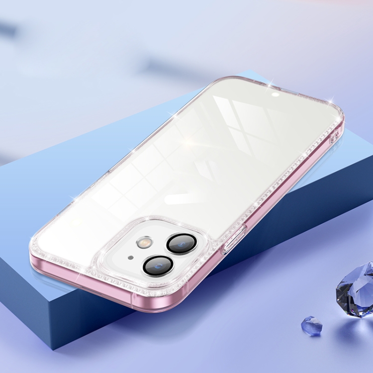 

Diamond Lens Protector Glass Phone Case For iPhone 12(Transparent Pink)