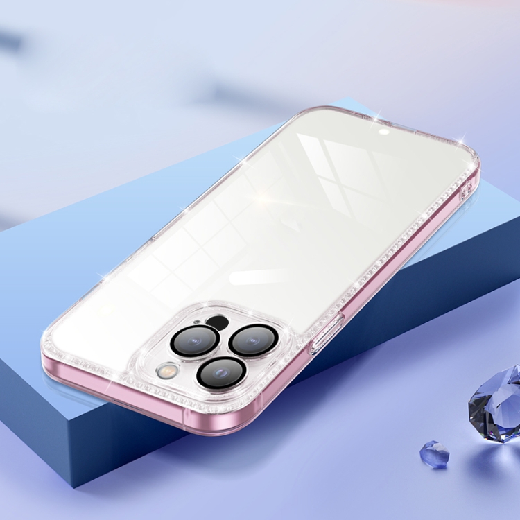 

Diamond Lens Protector Glass Phone Case For iPhone 12 Pro Max(Transparent Pink)