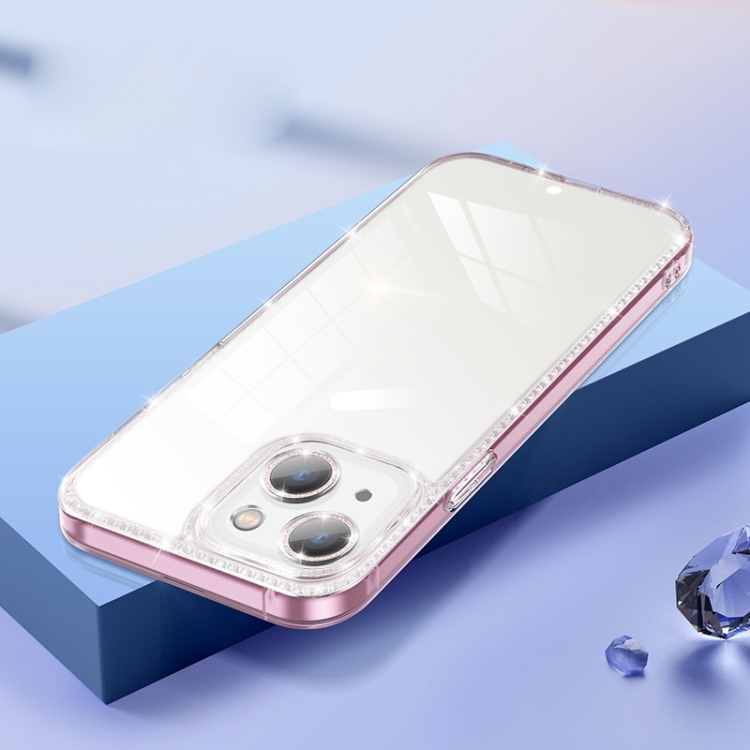 

Diamond Glitter Powder Lens Protector Glass Phone Case For iPhone 13(Transparent Pink)