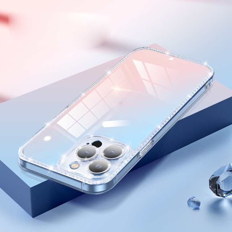 

Diamond Glitter Powder Lens Protector Glass Phone Case For iPhone 13 Pro(Gradient Grey Orange)