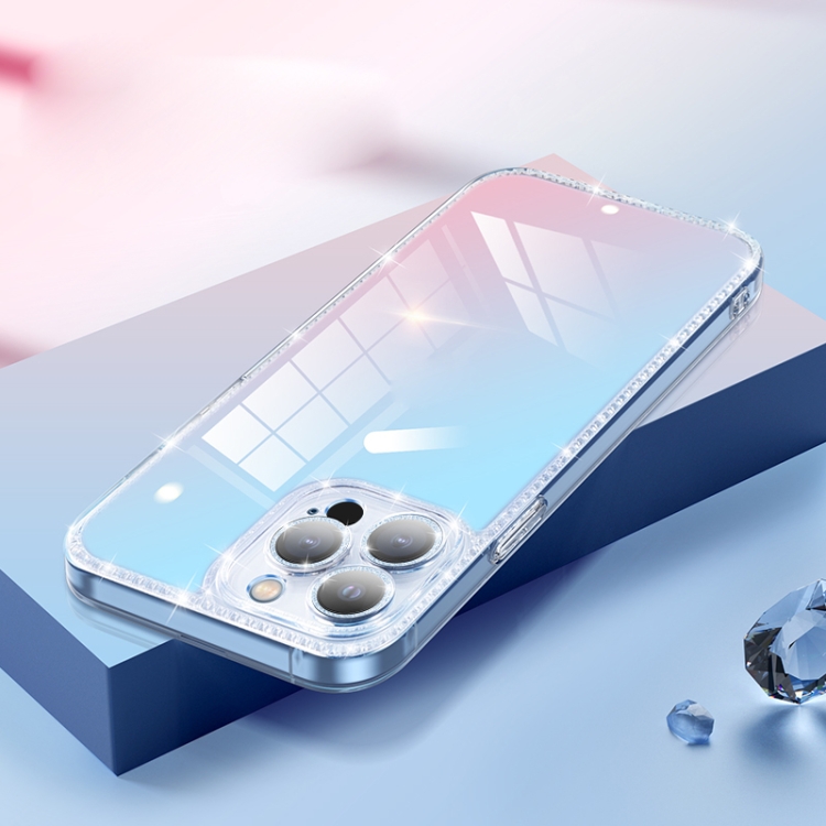 

Diamond Glitter Powder Lens Protector Glass Phone Case For iPhone 13 Pro(Gradient Blue Pink)