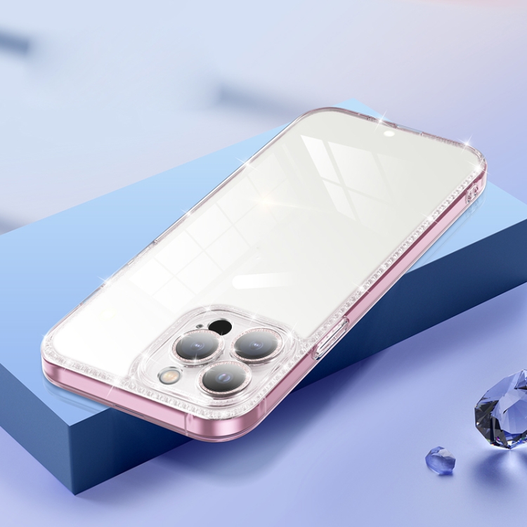 

Diamond Glitter Powder Lens Protector Glass Phone Case For iPhone 13 Pro Max(Transparent Pink)