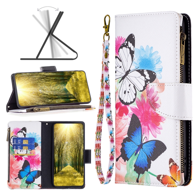 

For OPPO Realme C31 Colored Drawing Pattern Zipper Horizontal Flip Phone Leather Case(Two Butterflies)