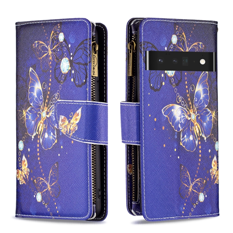

For Google Pixel 7 Pro 5G Colored Drawing Pattern Zipper Horizontal Flip Phone Leather Case(Purple Butterfly)