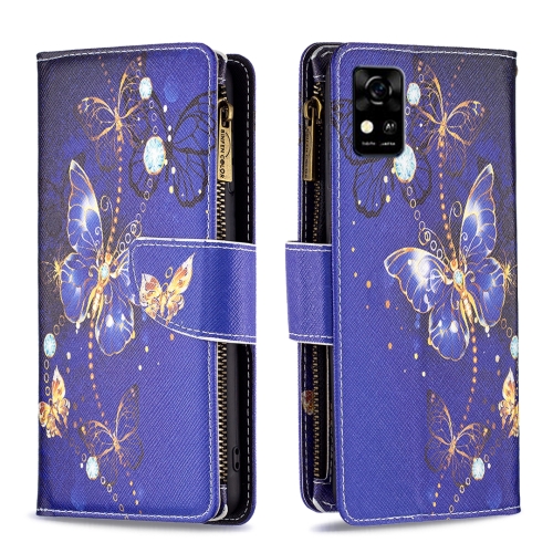 

For ZTE Blade A31 Colored Drawing Pattern Zipper Horizontal Flip Phone Leather Case(Purple Butterfly)