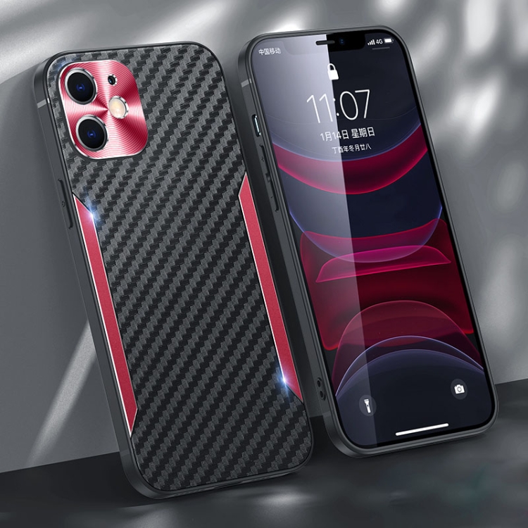 

Carbon Fiber PC + TPU Phone Case For iPhone 12(Red)