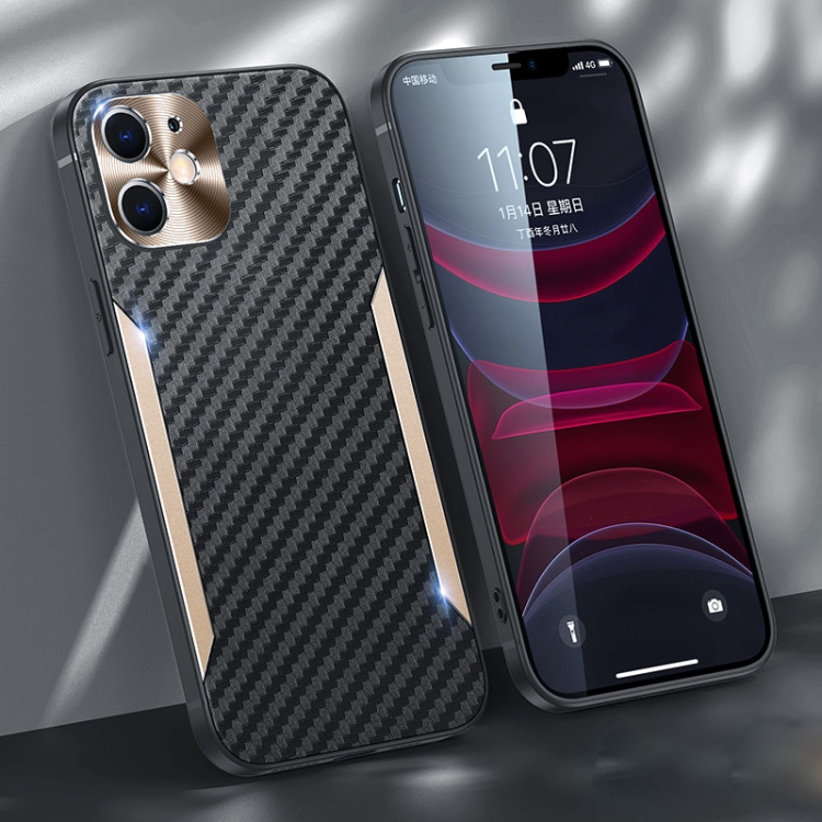 

Carbon Fiber PC + TPU Phone Case For iPhone 12(Gold)