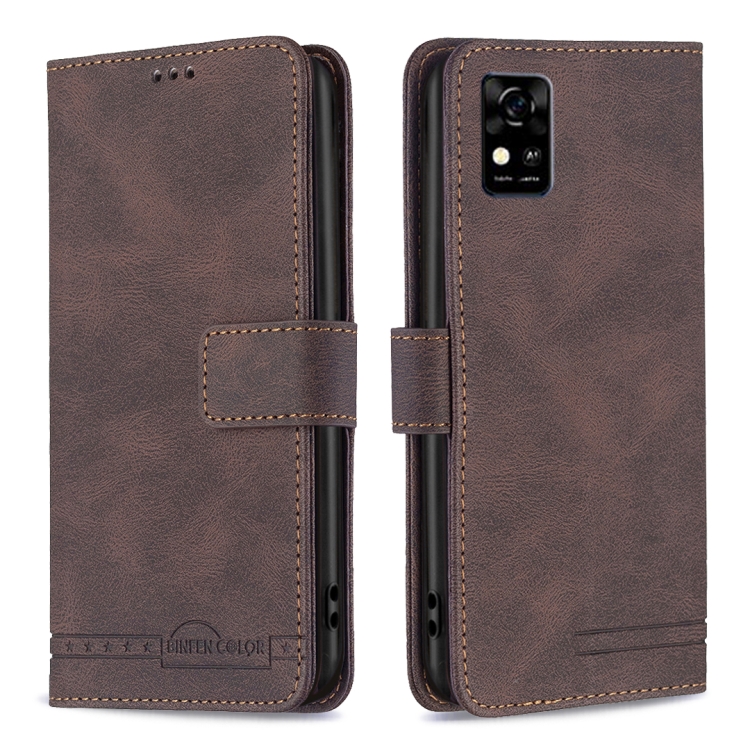 

For ZTE Blade A31 Magnetic Clasp RFID Blocking Anti-Theft Leather Phone Case with Holder & Card Slots & Wallet(Brown)