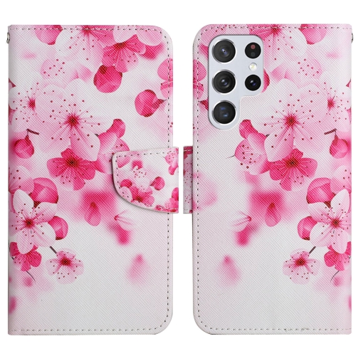 

For Samsung Galaxy S22 Ultra 5G Painted Pattern Horizontal Flip Leather Phone Case(Red Flower)