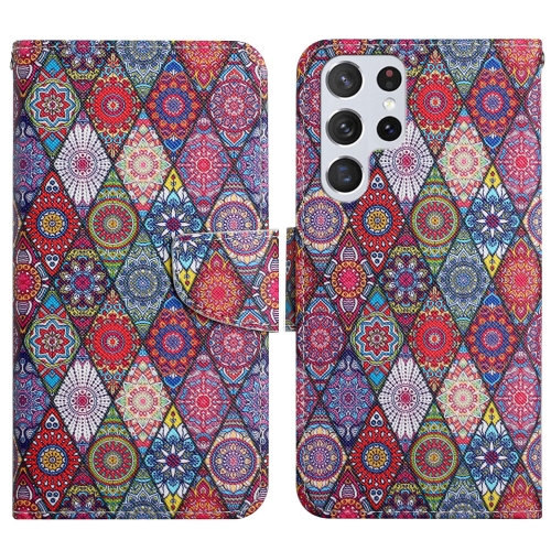 

For Samsung Galaxy S22 Ultra 5G Painted Pattern Horizontal Flip Leather Phone Case(Rhombus Kaleidoscope)