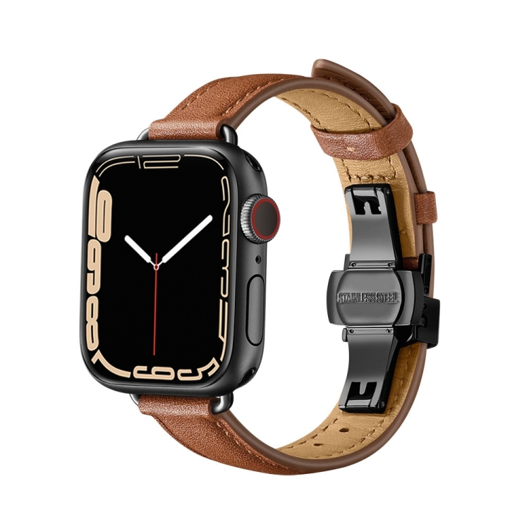 

Slimming Butterfly Buckle Watch Band For Apple Watch Series 7 41mm / 6&SE&5&4 40mm / 3&2&1 38mm(Brown Black)