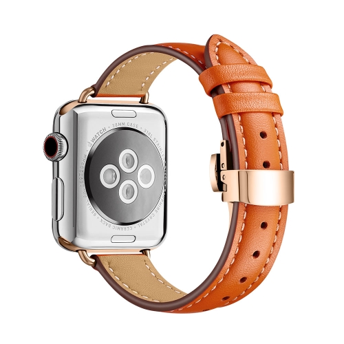 

Slimming Butterfly Buckle Watch Band For Apple Watch Series 7 41mm / 6&SE&5&4 40mm / 3&2&1 38mm(Orange Rose Gold)