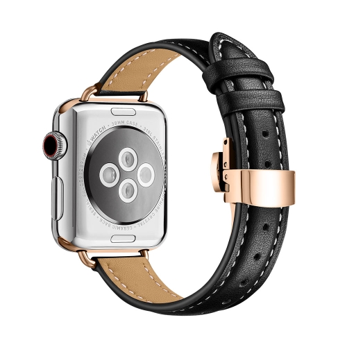 

Slimming Butterfly Buckle Watch Band For Apple Watch Series 7 41mm / 6&SE&5&4 40mm / 3&2&1 38mm(Black Rose Gold)