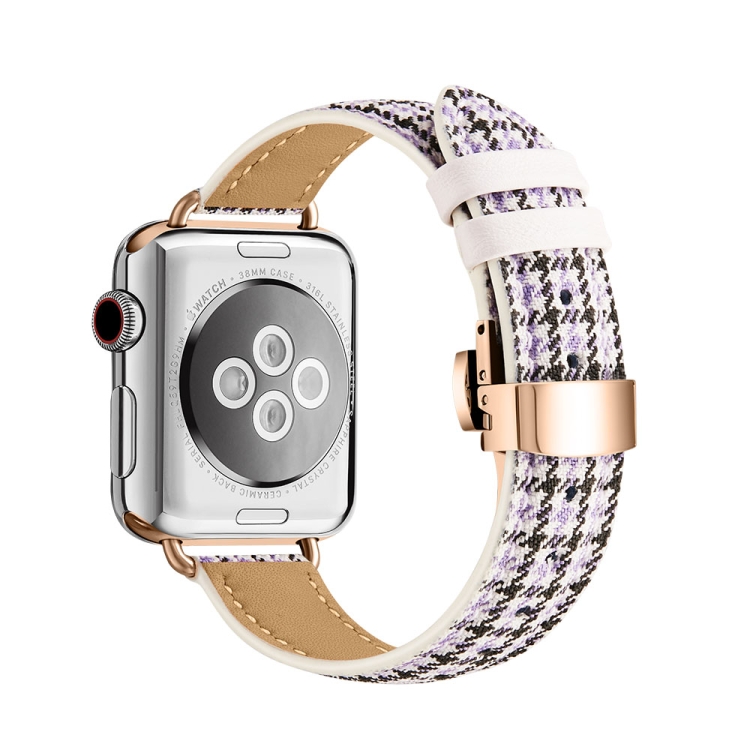 

Slimming Butterfly Buckle Watch Band For Apple Watch Series 7 41mm / 6&SE&5&4 40mm / 3&2&1 38mm(Houndstooth Purple Rose Gold)