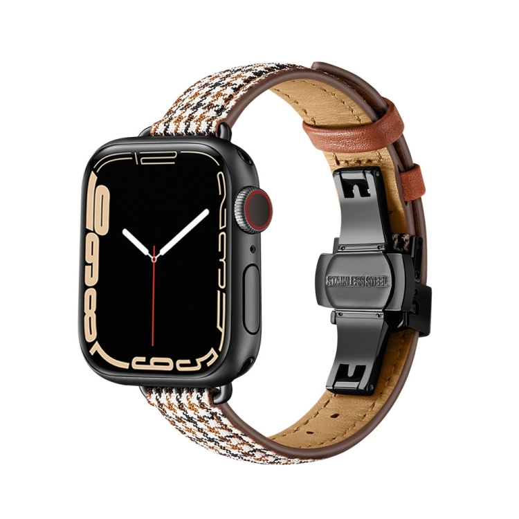 

Slimming Butterfly Buckle Watch Band For Apple Watch Series 7 41mm / 6&SE&5&4 40mm / 3&2&1 38mm(Houndstooth Brown Black)