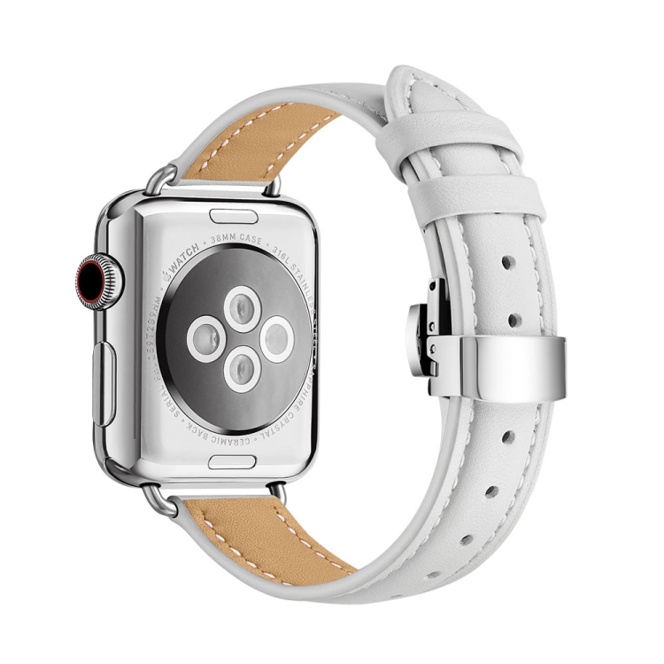 

Slimming Butterfly Buckle Watch Band For Apple Watch Series 8&7 45mm / SE 2&6&SE&5&4 44mm / 3&2&1 42mm(White Silver)