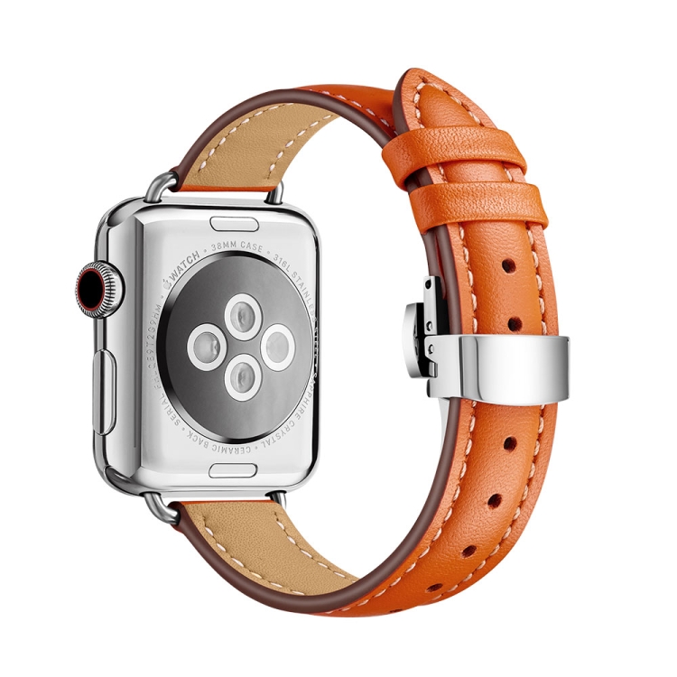 

Slimming Butterfly Buckle Watch Band For Apple Watch Series 8&7 45mm / SE 2&6&SE&5&4 44mm / 3&2&1 42mm(Orange Silver)