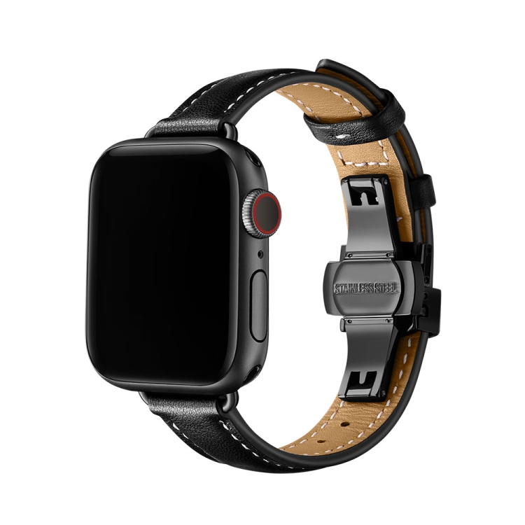 

Slimming Butterfly Buckle Watch Band For Apple Watch Series 7 45mm / 6&SE&5&4 44mm / 3&2&1 42mm(Black and Black)