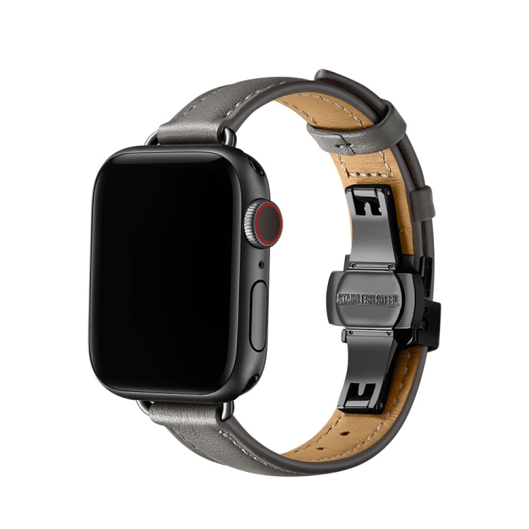 

Slimming Butterfly Buckle Watch Band For Apple Watch Series 7 45mm / 6&SE&5&4 44mm / 3&2&1 42mm(Gray Black)
