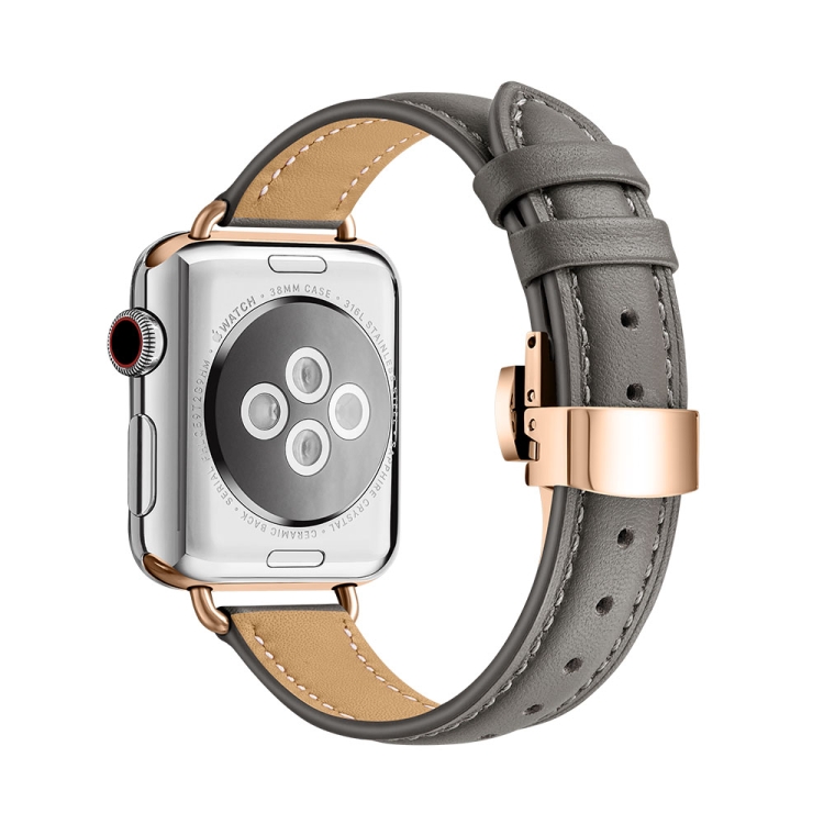 

Slimming Butterfly Buckle Watch Band For Apple Watch Series 7 45mm / 6&SE&5&4 44mm / 3&2&1 42mm(Grey Rose Gold)