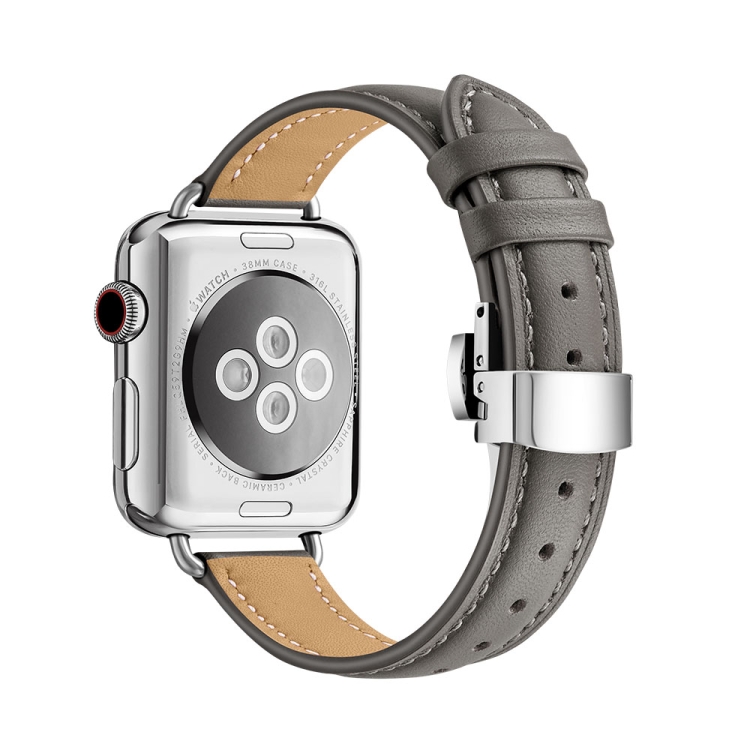 

Slimming Butterfly Buckle Watch Band For Apple Watch Series 8&7 45mm / SE 2&6&SE&5&4 44mm / 3&2&1 42mm(Grey Silver)