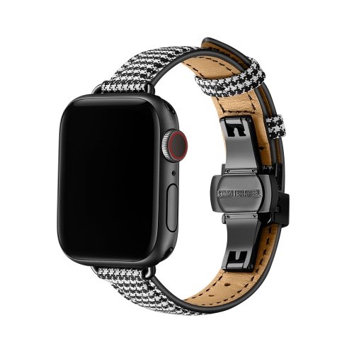 

Slimming Butterfly Buckle Watch Band For Apple Watch Series 7 45mm / 6&SE&5&4 44mm / 3&2&1 42mm(Houndstooth Black)